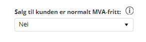 Skjermdump av en kunde hvor det er valgt Salg til kunden er normalt MVA-fritt: Nei